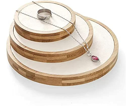 Xumh2024-3 Schmuckständer Schmuckhalter Schmuckständer aus Holz, Schmuckvitrinen-Displayhalter, rundes Brett, kleine Kombination aus Halskette, Ring und Ohrringen (3er-Pack) Schmuckaufbewahrung