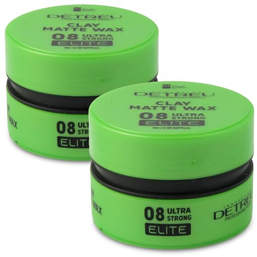 Detreu Styling Haarwachs | Matt-Effekt & Starker Halt | Langanhaltender natürlicher Look ohne fettigen Glanz | Angenehmer Vanille-Apfel-Duft | Haar-Wax für Haare & Bart 2x150 ml (Elite - Grün)