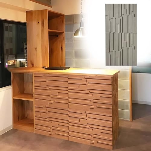 Large Decorative Mosaic Tile 3D Wall Panels, Interior Exterior Slat Textured PU Wall Cladding Panel for Wall Furniture Ceiling, Commercial Wall Décor(Gray,4pcs)