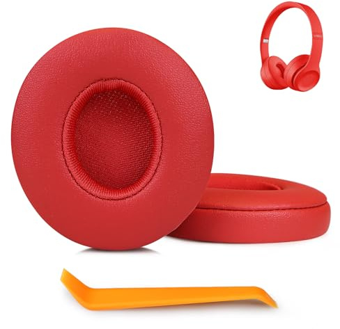 SINOWO Earpads Replacement for Beats Solo 2 & Solo 3 Wireless On-Ear Headphones,Solo2 Solo3 Ear Pads Cushions with Noise Isolation Memory Foam,Soft Protein Leather(Club Red)