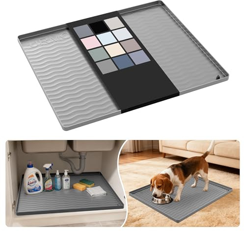 URMONA Tapis sous Évier en Silicone 48 x 55 cm, Protection Meuble Étanche | Plateau de protection, rebord anti-fuite, fond antidérapant, cuisine, salle de bain, buanderie, garage, sous lavabo (Beige)