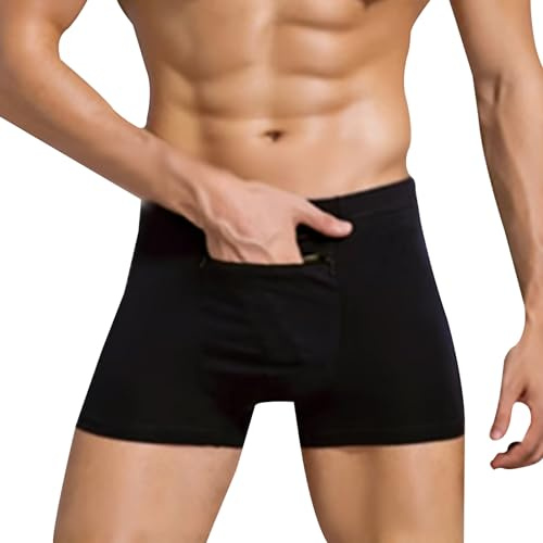 Ajkvoice Stash Pocket Unterwäsche für Männer, Herren Boxer Slips mit Einer geheimen Tasche. X Groß(Schwarz)