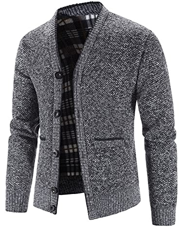Chaqueta de punto tradicional para hombre, cárdigan para hombre, chaqueta de punto con botones, chaqueta de forro polar, cuello en V, chaqueta de punto de punto, camisa gruesa, chaqueta sólida,