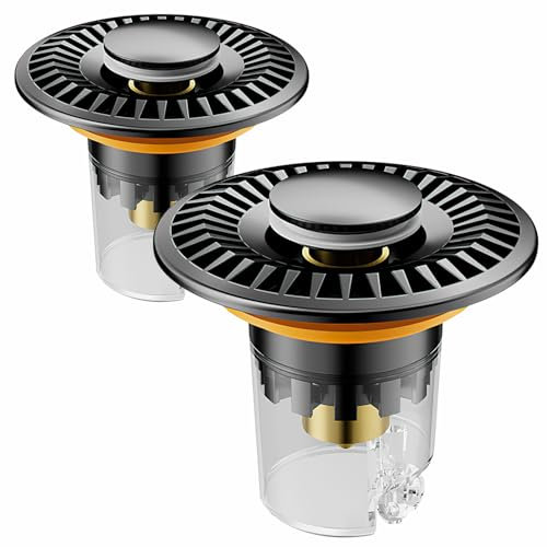 2 tapones de desagüe para lavabo de baño, de acero inoxidable y cobre, tapón de desagüe con atrapa el pelo extraíble, para lavabos de 28-31 mm/33-40 mm (2)