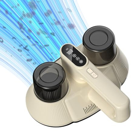 YIWEOG Aspiradora portátil para ácaros, con potencia de succión de 9000 Pa, 72 000 veces por minuto, luz ultravioleta C, pantalla digital LCD, batería recargable incorporada, doble depósito de polvo v