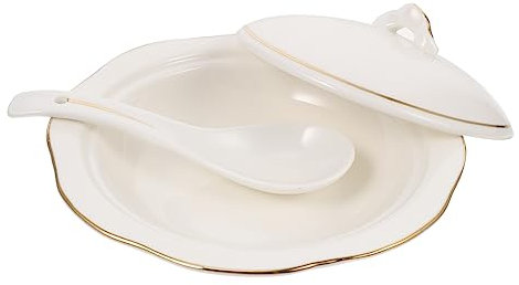 DINHEAROM 1pezzi Ciotola Per Zuppa in Ceramica Elegante Ciotola Per Stufato Delicata Con Coperchio Per Uso Al Ristorante