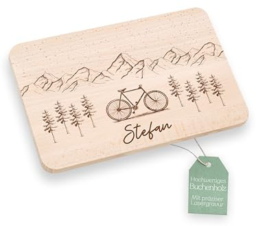 Geschenk Mann, Frühstücksbrett personalisiert, Geburtstagsgeschenk, Vesperbrett, Abenteuernah (Fahrrad Berge)