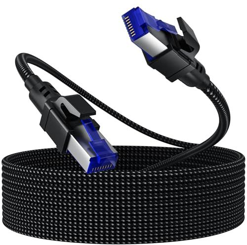 Cable LAN 5M,cable de red Cat8 de 5m,cable Ethernet Gigabit de 40Gbps,2000 MHz cable S/FTP,cable de red trenzado nailon con conector RJ45 para PC/PS5/computadora portátil/enrutador/módem/juegos/CAT7