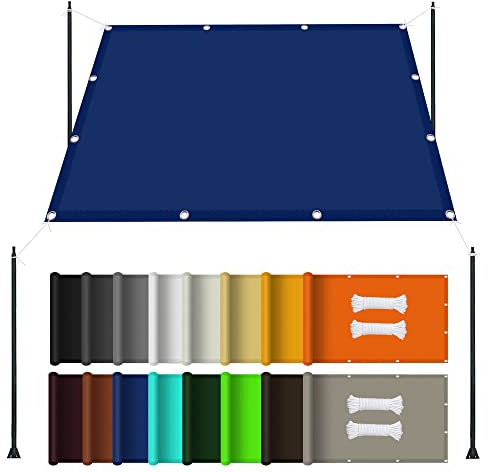 Tenda parasole impermeabile UV 3 x 4 m rettangolare per patio – vela ombreggiante blu navy con corde gratuite per giardino ed esterno