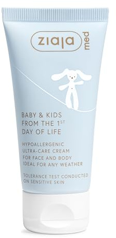Baby & Kids Crema viso e corpo Ultra-Care per neonati | Idratante Ipoallergenico Neonato | Senza Profumo, 96% Ingredienti Naturali | 50 ml di ZIAJA MED