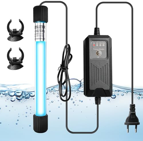 GOEDCH Esterilizador UV para acuarios: Clarificador de agua de 13 W con temporizador, luz UV sumergible, lámpara UV impermeable, luz UV sumergible, para acuarios, estanques de jardín y peceras