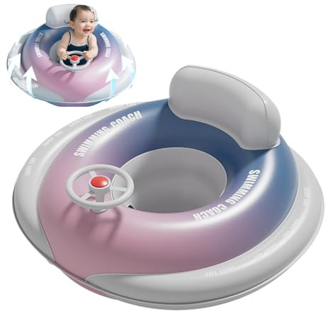 Flotador hinchable para bebé, asiento de agua con asiento de seguridad ajustable para bebés de 6 a 36 meses, piscina de viaje