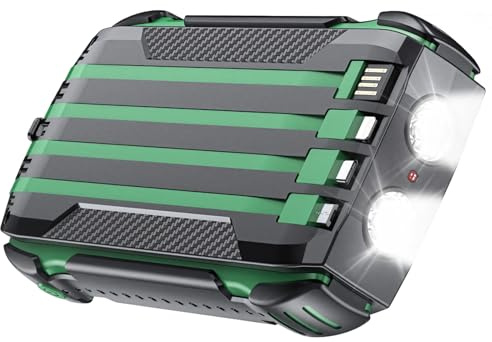 yeeplant Power bank a energia solare da 30000 mAh, batteria portatile con ricarica rapida, due porte USB e torce a LED, ideale per uso esterno e di emergenza