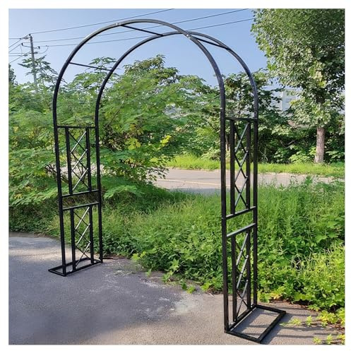 Arco de jardín de metal para plantas trepadoras, cenador, 230 cm de alto x 140-340 cm de ancho, perfecto para decoración de bodas y fiestas, estructura exterior negra.