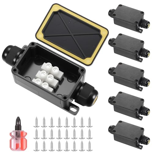 6 Pcs Boite de Derivation Etanche Exterieur, Mini 2 Voies Boite Derivation Etanche, Boîtes de Jonction Étanches IP66, Boîtier de Raccordement pour Câbles de 3 - 6,5 mm de Diamètre(Noir)