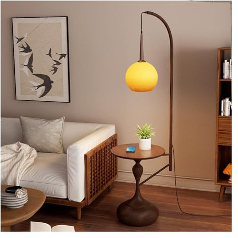 DTACBNEUZ Lampada da terra Combinazione tavolo e lampada con lampadina a LED, da scrivania porta USB, tavolino moderno terra(Bruin)