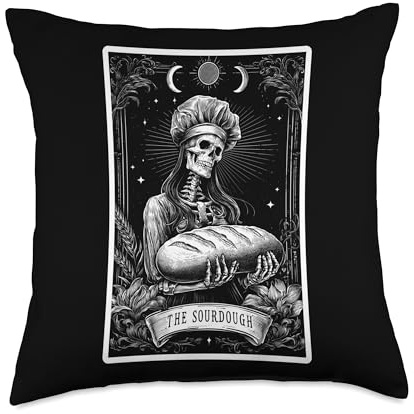 The Sourdough Bread Baking Bread Baker Tarot Card Skeleton Throw Pillow