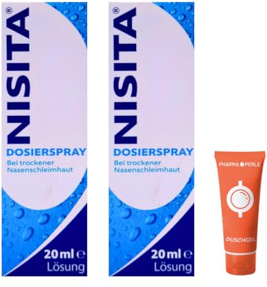 Nisita Dosierspray 2x 20 ml I Isotonisches Nasenspray zur Befeuchtung & Reinigung I Löst Borken & Krusten I Konservierungsstofffrei I Für Klein & Groß I Spar-Set plus Pharma Perle give-away