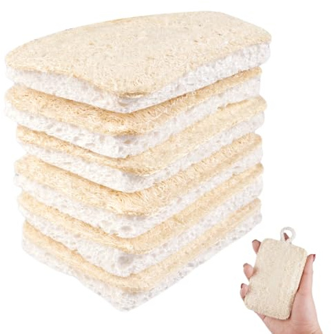 6 Piezas Lufa Natural Estropajo, Loofah Sponge 11 x 7 cm | Estropajo de Lufa Natural Cocina, Esponja para Lavar la Cocina, Resistentes al Rayado para Cocina, Baño, Camping