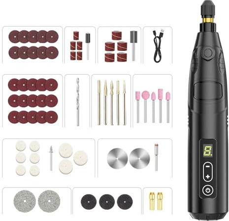 Bewinner Kit de Herramientas Rotativas Inalámbricas, Kit de Herramientas Rotativas de 6 Velocidades y Carga USB con 68 Accesorios, Juego de Amoladora Multifuncional de Pulido de Grabado (Juego de 68