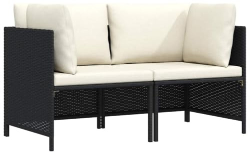 PHGTYUK 2-Sitzer Gartensofa mit Kissen Schwarz Poly Rattan, wasserfestes PE Rattan Loungesofa mit pulverbeschichteten Stahlrahmen für Terrasse und Garten, inklusive gepolsterte Sitz-