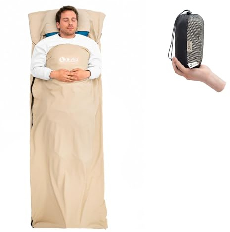 QEZER hüttenschlafsack,Schlafsack Sommer Seidig weich und mit praktischem Reißverschluss leicht zu verstauen, ideal für Erwachsene und Kinder auf Rucksackreisen oder zur Nutzung in Hotels.