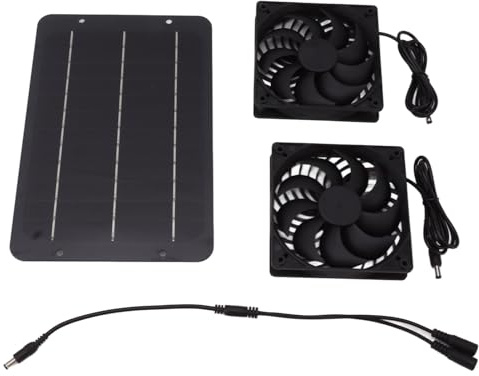 Omabeta Kit de Ventilador Doble con Panel Solar, Disipación de Calor Eficiente para Cocina, Invernadero, Habitación de Mascotas, Granero, Panel Solar de 10W ABS