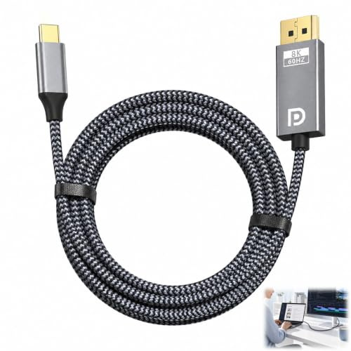 Câble USB C vers DisplayPort 1.4 Compatible Thunderbolt 5 4 3 et USB C DP Alt Mode, Câble USB C Displayport Bidirectionnel 1,8 m 8K@60Hz Vidéo Audio Haute Résolution pour PC Portable Carte Graphique