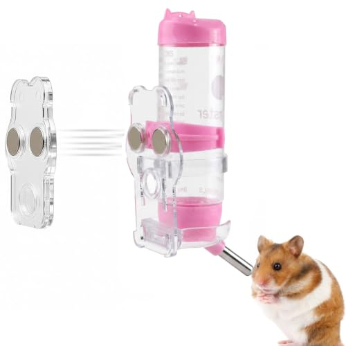 DRADERCH Botella de Agua para hámster con stents magnéticos (Rojo) | Botella de Agua para hámster con Soporte,Dispensador de Agua para hámsteres sirios Enanos,Gerbillos,Ratones,Degus,125ml
