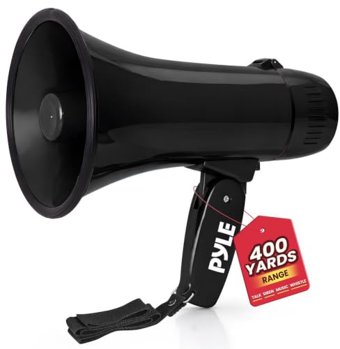 Pyle Unisex Pmpra213bk leichtes und tragbares Bullhorn-Megaphon, Aux-Eingang (3,5 mm) für MP3/Musik, automatische Sirene, 20 Watt, Mikrofon/Sprechen, Schwarz