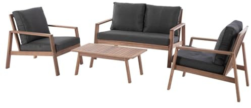 Hespéride - Gartengarnitur Tiwi Akazie - 4 Sitze - Polyester, FSC® - Kohlenstoff/Akazie | Kissen mit abnehmbarem Bezug. Für Garten