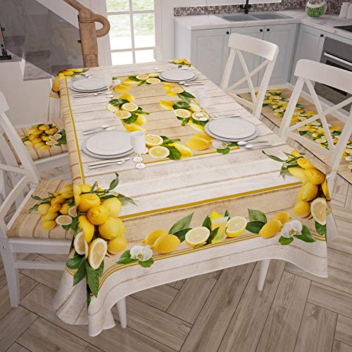 PETTI Artigiani Italiani - Fleckabweisende Tischdecke, für Küche, Zitrone, X12 Plätze (140 x 240 cm), 100% Made in Italy