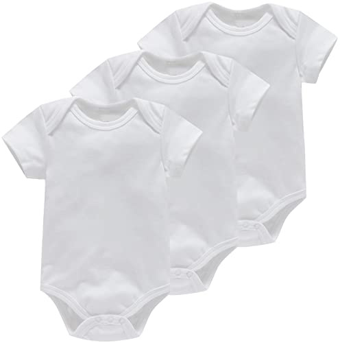 Bestele Babybody, set med kort ärm för pojkar och flickor, nyfödda, unisex, bomull med tryck, talesätt, vit, babybody, 0-3 3-6 -6-9 9-12 12-18 18-24 månader, 3 x vit, 9-12 månader
