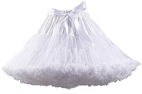 PhilaeEC - Sottogonna da donna in chiffon con elastico in vita e tutù, in tulle multistrato, per cosplay, lunghezza 40 cm, vita 55-95 cm, bianco, Taglia unica