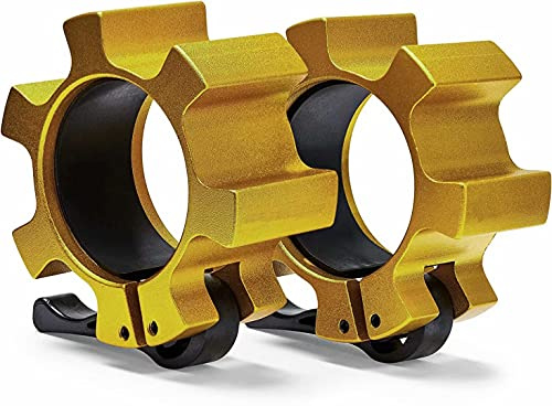Berfea Metall Hantelverschlüsse 50mm Hantelstangen Verschluss Barbell Halsbänder hanteln Schnellverschluss für Starkes Heben und olympisches Training, Workout, Gewichtheben, Fitness, Gold,2 Stück…