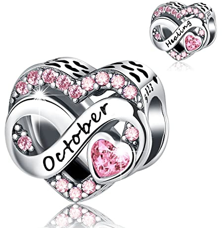 BIZK Damen Unendlichkeit Herz Geburtsstein Charm Anhänger für Armband 925 Sterling Silber Geburtsstein Charms Beads 12 Monate Geburtstag Geschenk für Freundin Frauen