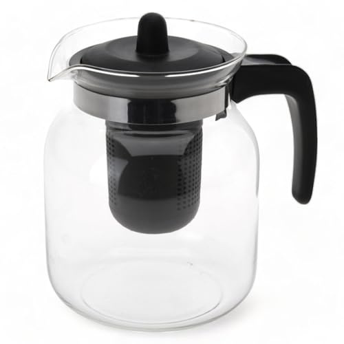 MIJOMA Glas-Teekanne mit Filtereinsatz – 1,5 L Teebereiter mit Deckel, hitzebeständige Kanne für losen Tee, Kaffee und Kaltgetränke - Farbe Schwarz