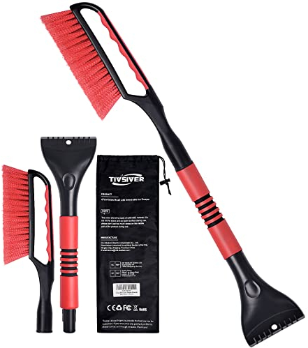 TivsiVer 2-in-1 Eiskratzer Auto mit Besen, 27 Inch Schneebesen Auto mit komfortablem Schaumstoffgriff Kratzfreie Eiskratzer für PKW, LKW und SUVs