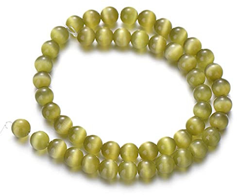 YanYue Natural Stone Cat Eye Beads Round Loose Spacer Beads for DIY Jewelry Making Bracelets Necklace Charms Accessories 4/6/8/10/12mm-Olive green,6mm (around 61)