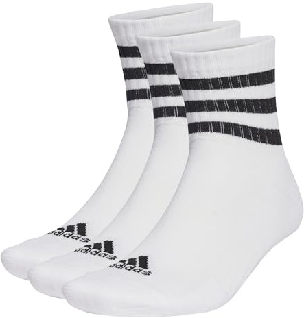 adidas Unisex Kinder 3-Stripes Cushioned Sportswear Mid-Cut Socks 3 Pairs, White/Black, 5-6 Years