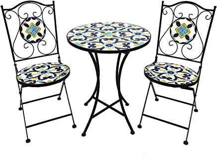INDA-Exclusiv Dekoratives Mosaik Set 3-teilig Sitzgarnitur Sitzgruppe Gartentisch Stühle Gartenmöbel Bistrotisch, Model:MC4425