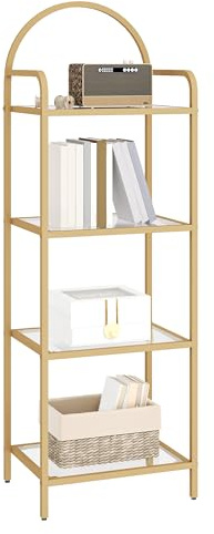 Hzuaneri Libreria a 4 Livelli, Scaffale Portaoggetti, Libreria in vetro temperato, Scale Mensola, per Soggiorno Bagno Cucina Corridoio, Montaggio Facile, Struttura in acciaio, Oro EBC04001G