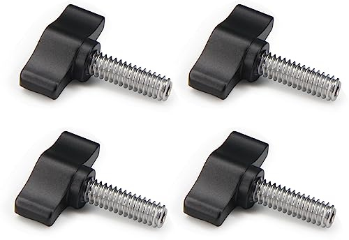 Befenybay 4 Stück 1/4-20 x 3/4 Rändelschraube Edelstahl Standard/Grobgewinde Schwarz Aluminium Knopf