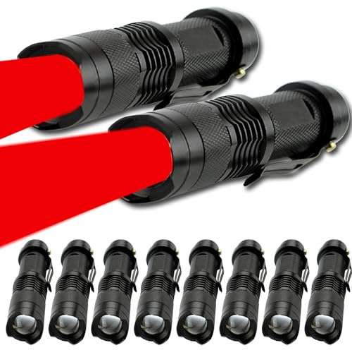 MVIOCS Rotlicht Taschenlampe, LED Rotlicht, Rote LED Taschenlampen, Leistungsstarke Rotlicht-Taschenlampe mit Clip für Jagd, Astronomie, Nachtbeobachtung und Outdoor-Aktivitäten (10 Stück)