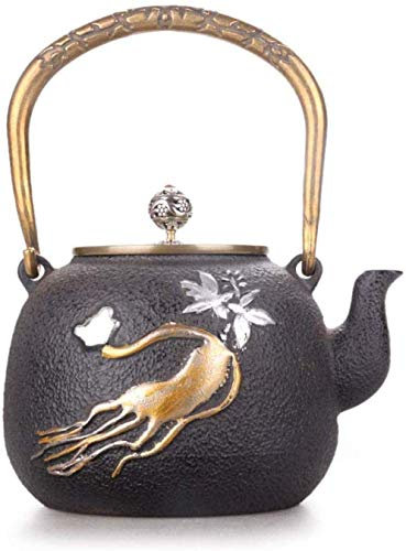 Juegos de té simples y creativos Hierro fundido Olla de hierro fundido Hierro sin recubrimiento Cubierta de cobre Ese Artesanía Olla de hierro Adornos estilo Olla de hierro vieja H