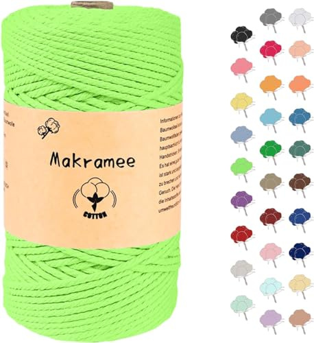 Uvolo Makramee Garn 4mm x 100m, Makramee Baumwollgarn, Baumwollgarn für Blumenampel Basteln, Pflanzenbügel und DIY Handwerk Mit Papierbox ﻿