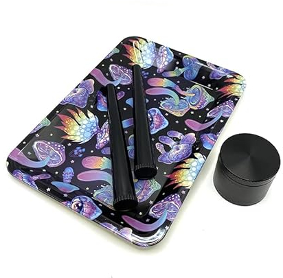 Vassoio per rollare in Metallo Premium + Grinder + Contenitore: Grande, con Bordi Arrotondati e Chiusura Sicura, Ideale per Gli Accessori