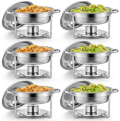 Wilprep 6 PCS Calentadores de Comida para Buffet de Acero Inoxidable Redondo 5L Calentador de Buffet con Bandeja de Calefacción, Tapas Chafing Dish para Restaurantes, Catering, Fiestas, Bodas, Picnics