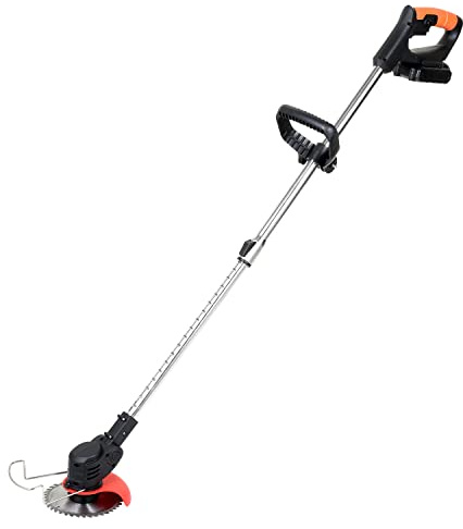 Gimisgu Rasentrimmer inkl. Akku, 24V Rasen Kantenschneider mit 1.5 Ah Li-Ion-Akku und Kunststoffmesser, 15 cm Schnittbreite, Teleskopstiel, 3-Fach Schnittwinkelverstellung