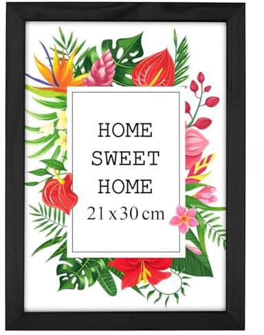 MG Design Schwarz Bilderrahmen A4 21 x 29,7 cm – Aus echtem Holz mit Acrylglas, zum Aufhängen & Aufstellen, für Fotos, Poster & Puzzle